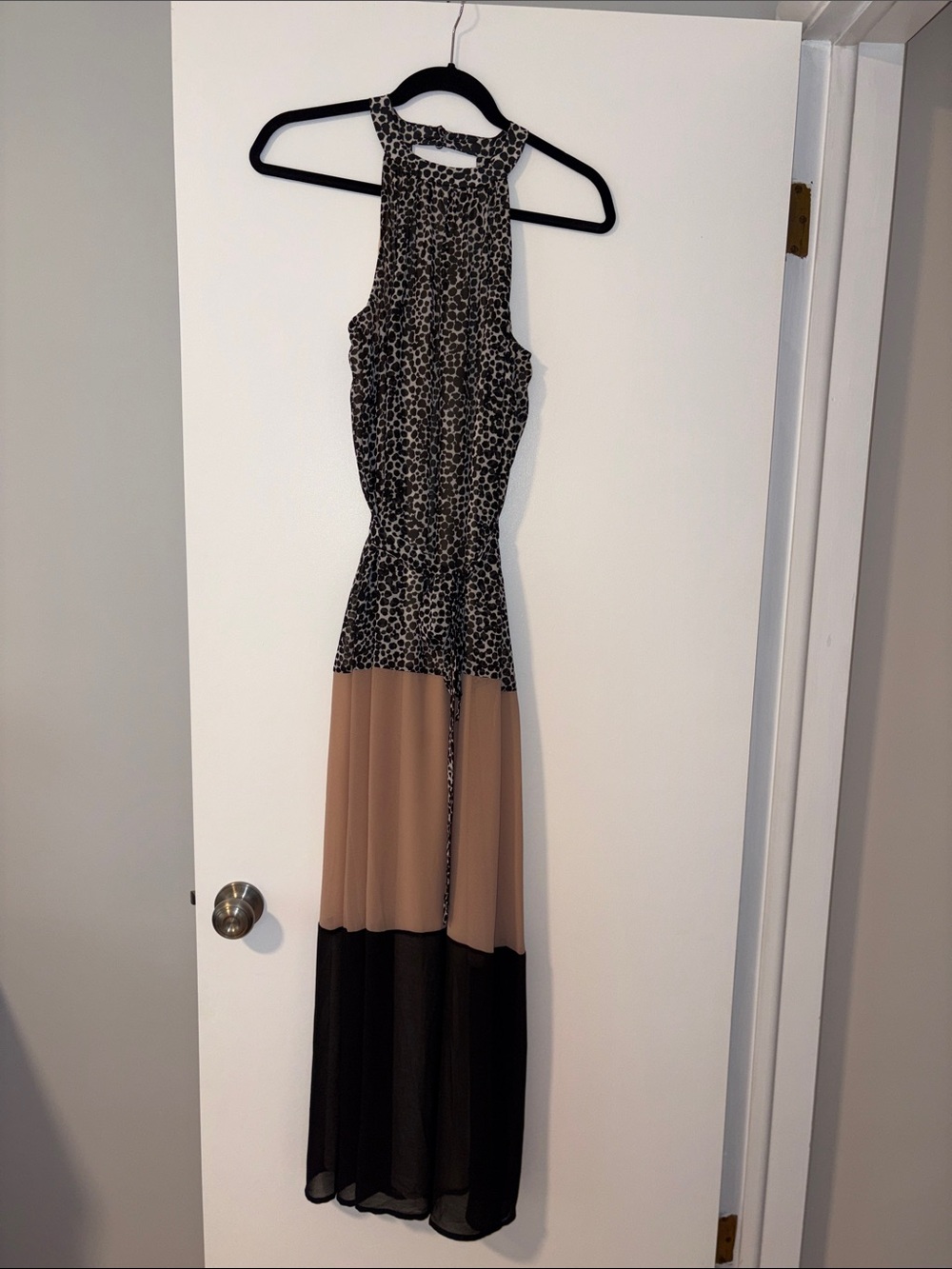Bar III Sleeveless Maxi Dress with Animal Print and Colorblock Panels
